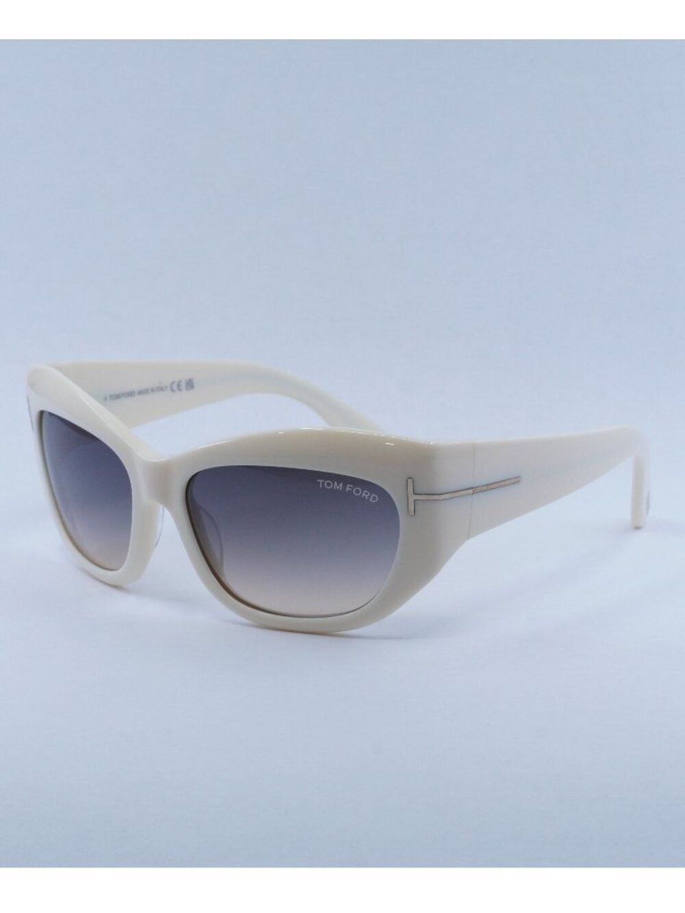 Tom Ford Brianna FT1065 25B Sunglasses Ivory Cat Eye Frame, Smoke Lenses